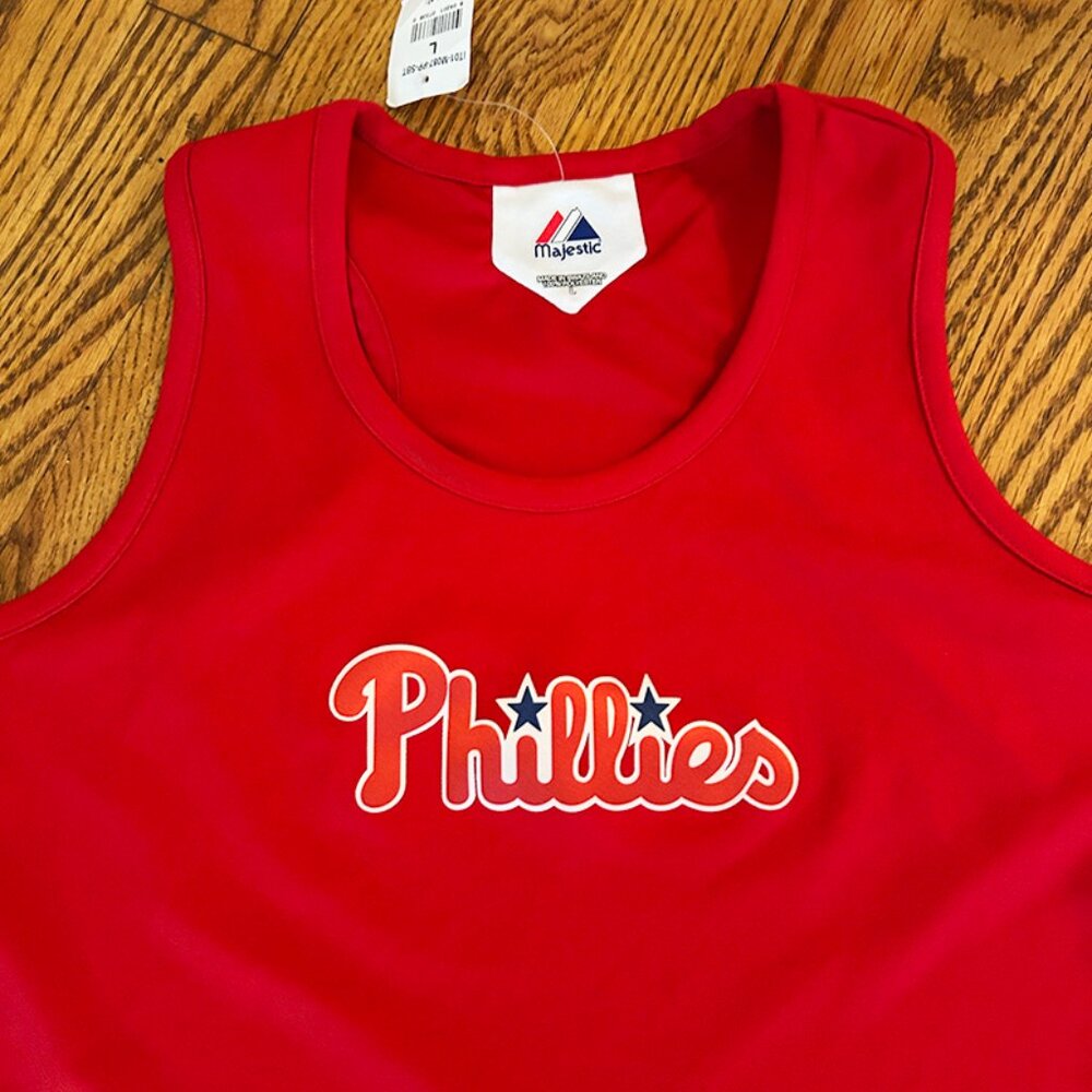 NWT Women's Majestic  Philadelphia Phillies Racerback Tank Top, Red, Large